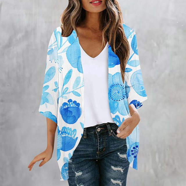 Cárdigan de manga larga para mujer, blusa informal estampada con bolsillo, abrigo tipo cárdigan para mujer