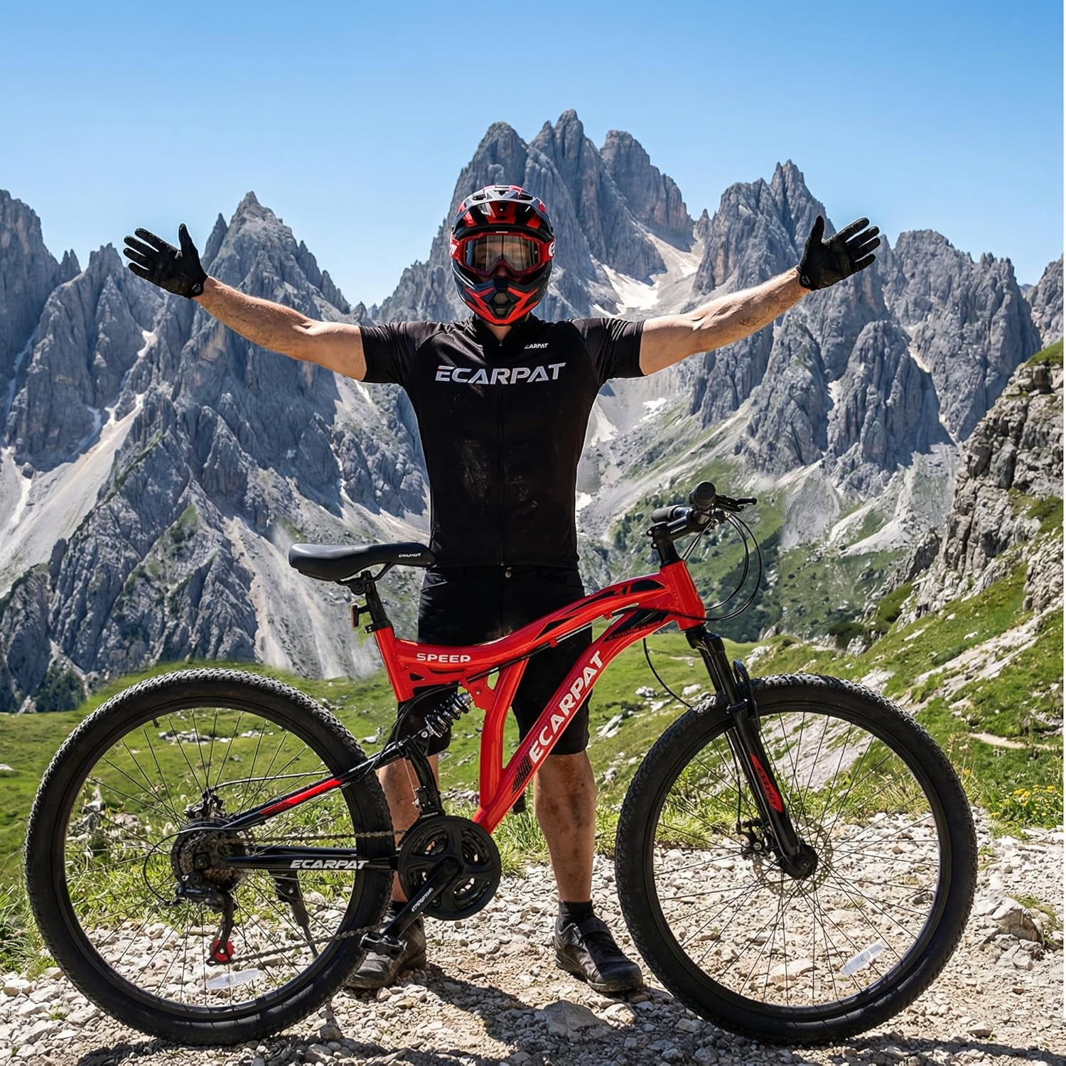 Ambifirner 26-Inch Full Suspension Mountain Bike, 21-Speed Dual Disc Brakes, High-Strength Steel Frame, All-Terrain Bicycle for Men Women Adults,Easy Assembly