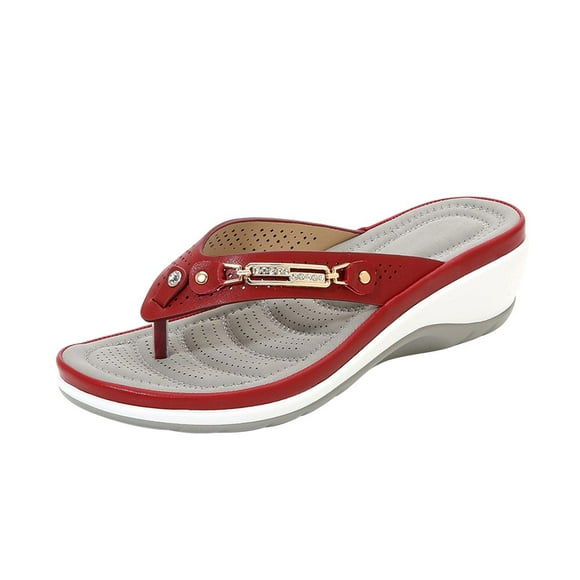 Hoshose Ladies Wedge Flip Flop Sandal Walking Sandals Women Orthopedic Slippers Women's Arch-support Sandals, Red
