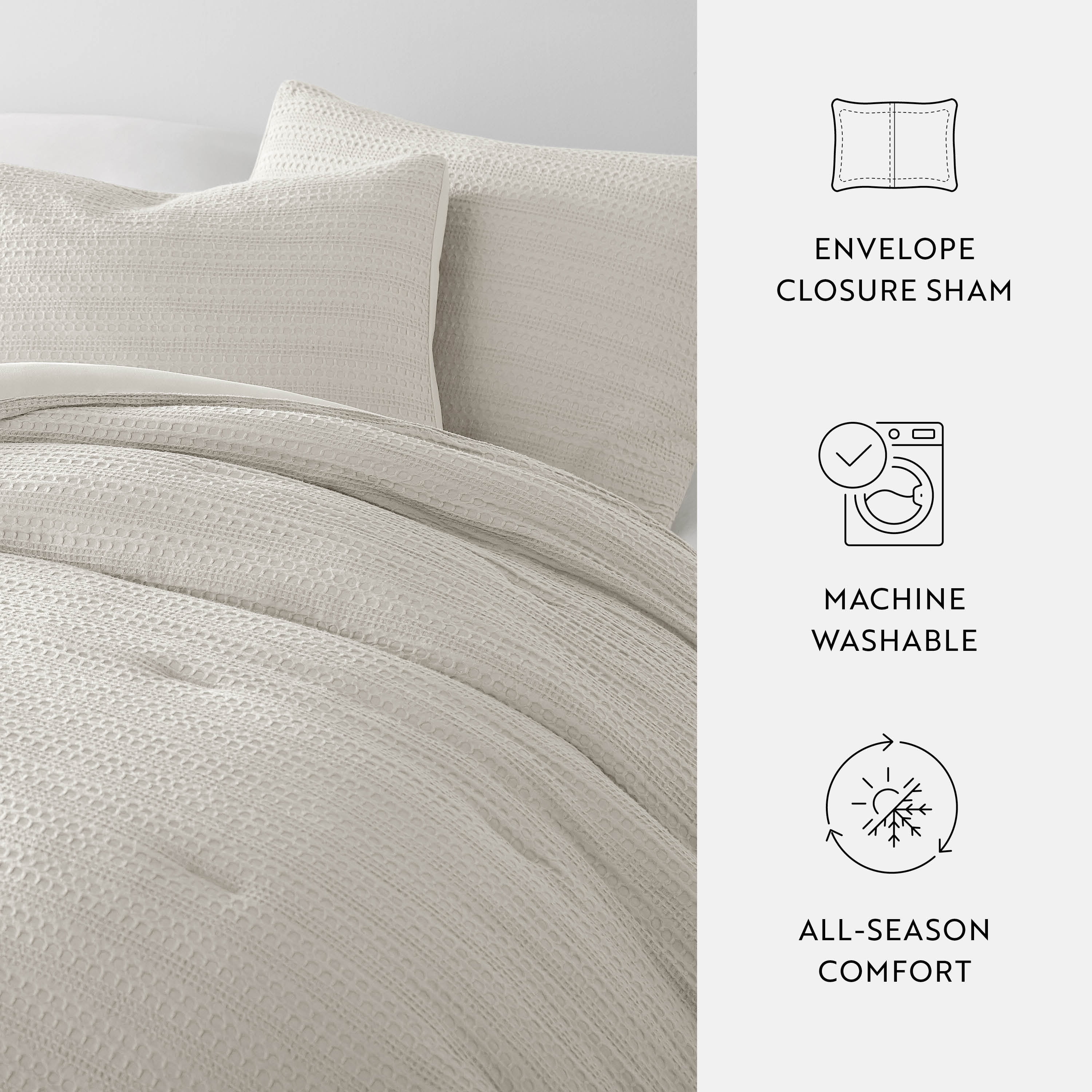 Textured Waffle Comforter Set ins Natural Waffle Comforter Bedding Sets, King/Cal King Size Bedding by Comfort Canopy