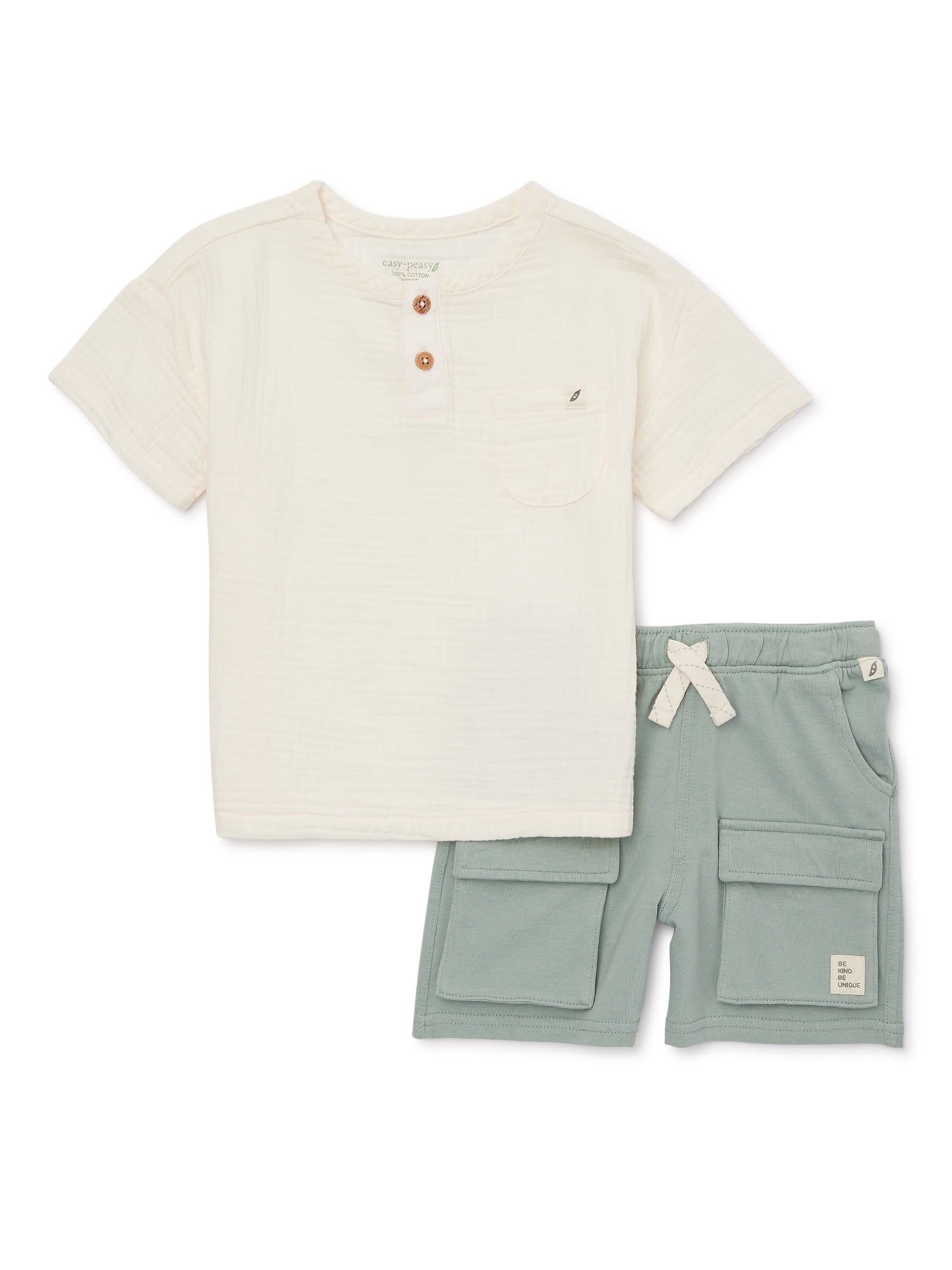easypeasy Baby and Toddler Boys Henley Shirt and Shorts Outfit Set, 2