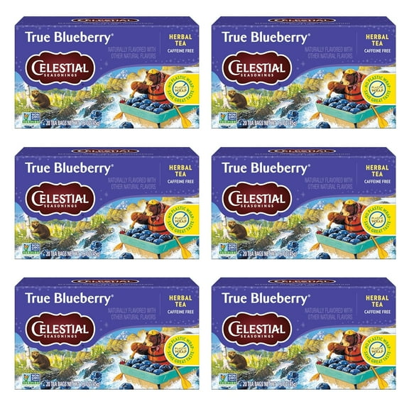 True Blueberry Herbal Tea, Caffeine Free, 20 Tea Bags Box, (Pack of 6)