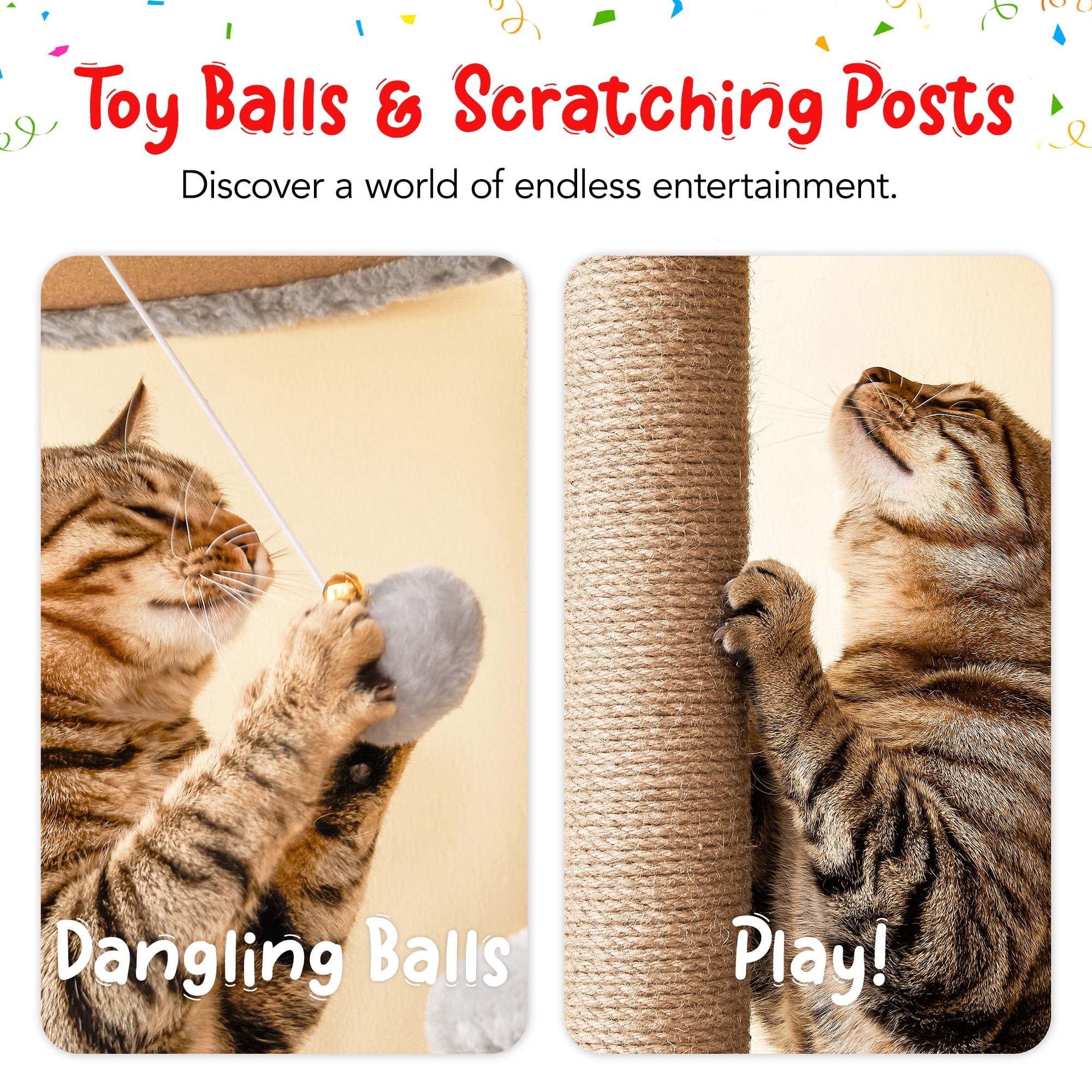 Furcato 92.1"-101.6" Adjustable Height Cat Tree, Floor to Ceiling Cat Tower, 7 Tiers Cat Climbing Tree with Hammock, Fully Sisal Scratching Posts for Indoor Cats, Light Grey