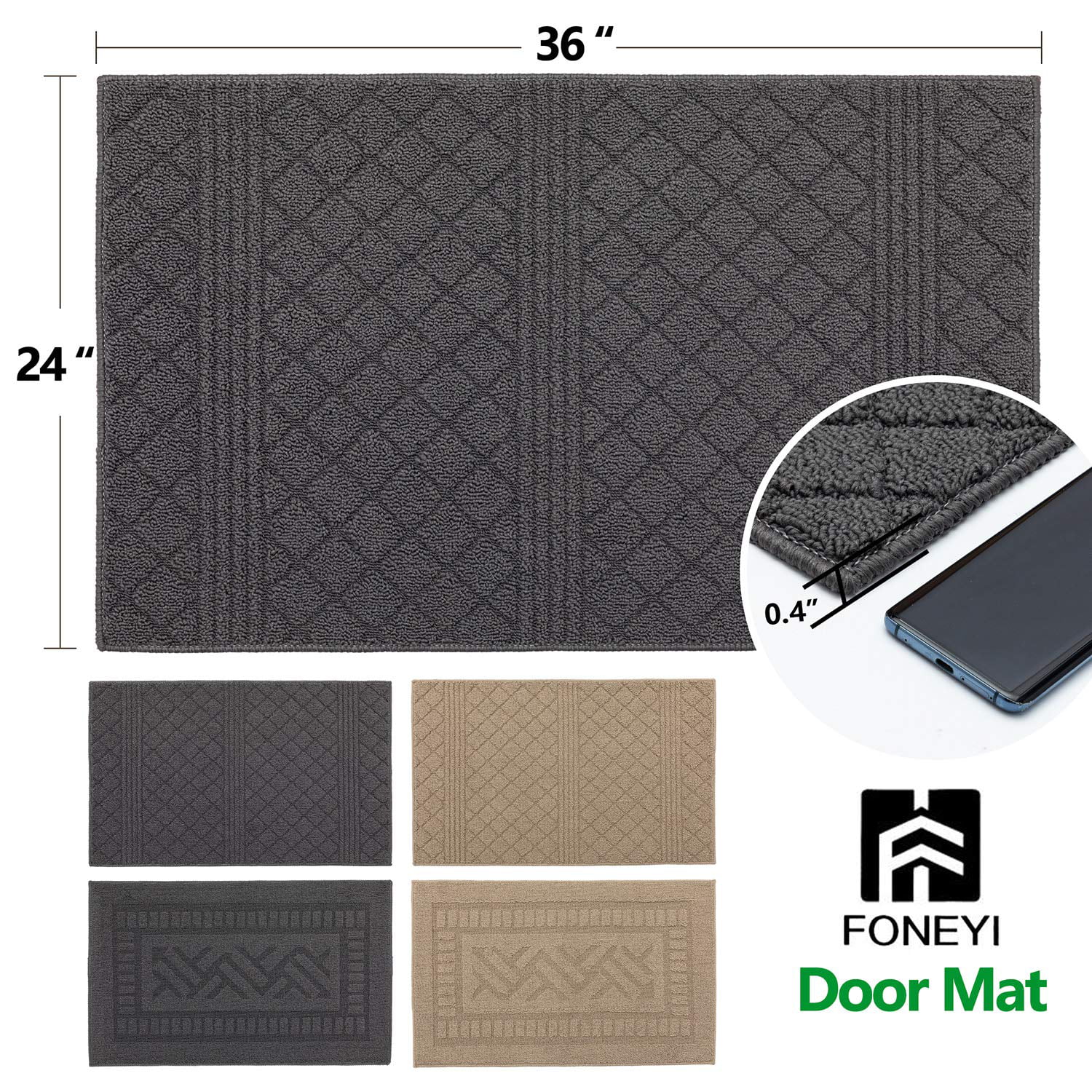 2-Pack Front Door Mat - Large 36 x 24 Welcome Indoor Outdoor Entryway Mats  for Shoe Scraper, Ideal for Inside Outside High Traffic Area, Steel Gray