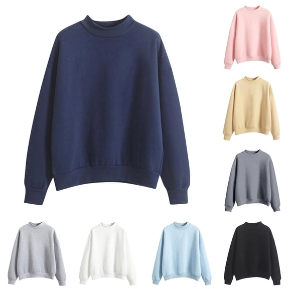 SUXIAN Womens Sweatshirts Solid Turtleneck O Neck Long Sleeve Plus Velvet Pullover Women's Sweatshirt XXXL