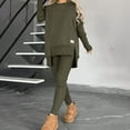 thumbnail image 2 of MORTTIC Women's 2-Piece Set Crew Neck Long Sleeve Top with Side Slits and Slim Pants Solid Color Casual Outfit Army Green，XXL, 2 of 10