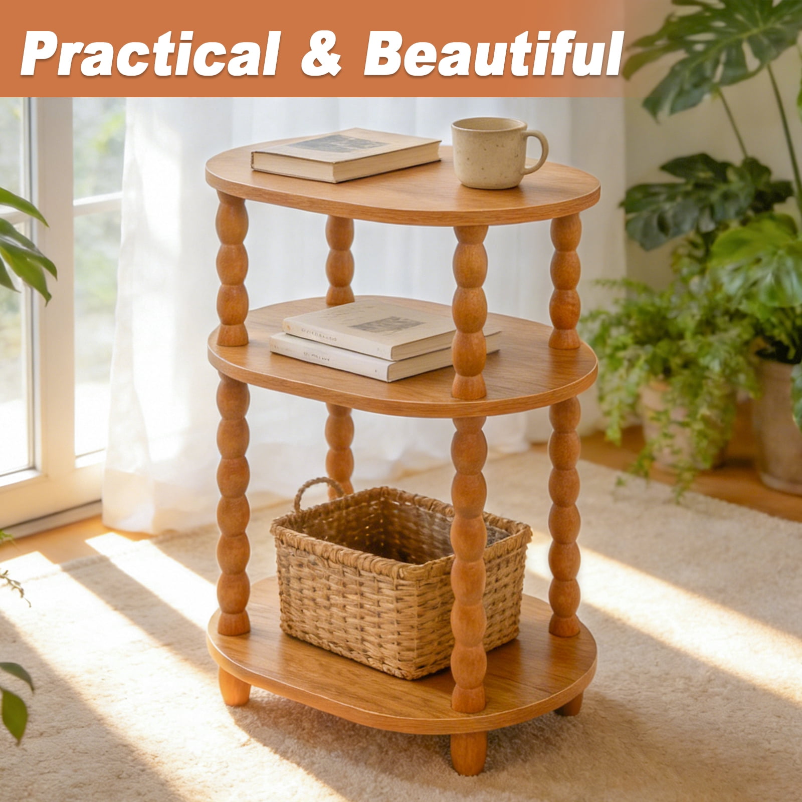 GOODLAN Wooden 3-Tier Side Table, Small End Table for Living Room and Bedroom, Rustic Walnut  Vintage Accent Coffee Table Nightstand with Storage