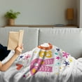 thumbnail image 3 of Rachel Soft Flannel Fleece Blanket, Ornamental Lettering with Hearts Stars and Flowers Sixties Inspired Colorful Motifs, Cozy Plush for Indoor and Outdoor Use, 50" x 70", Multicolor, by Ambesonne, 3 of 5