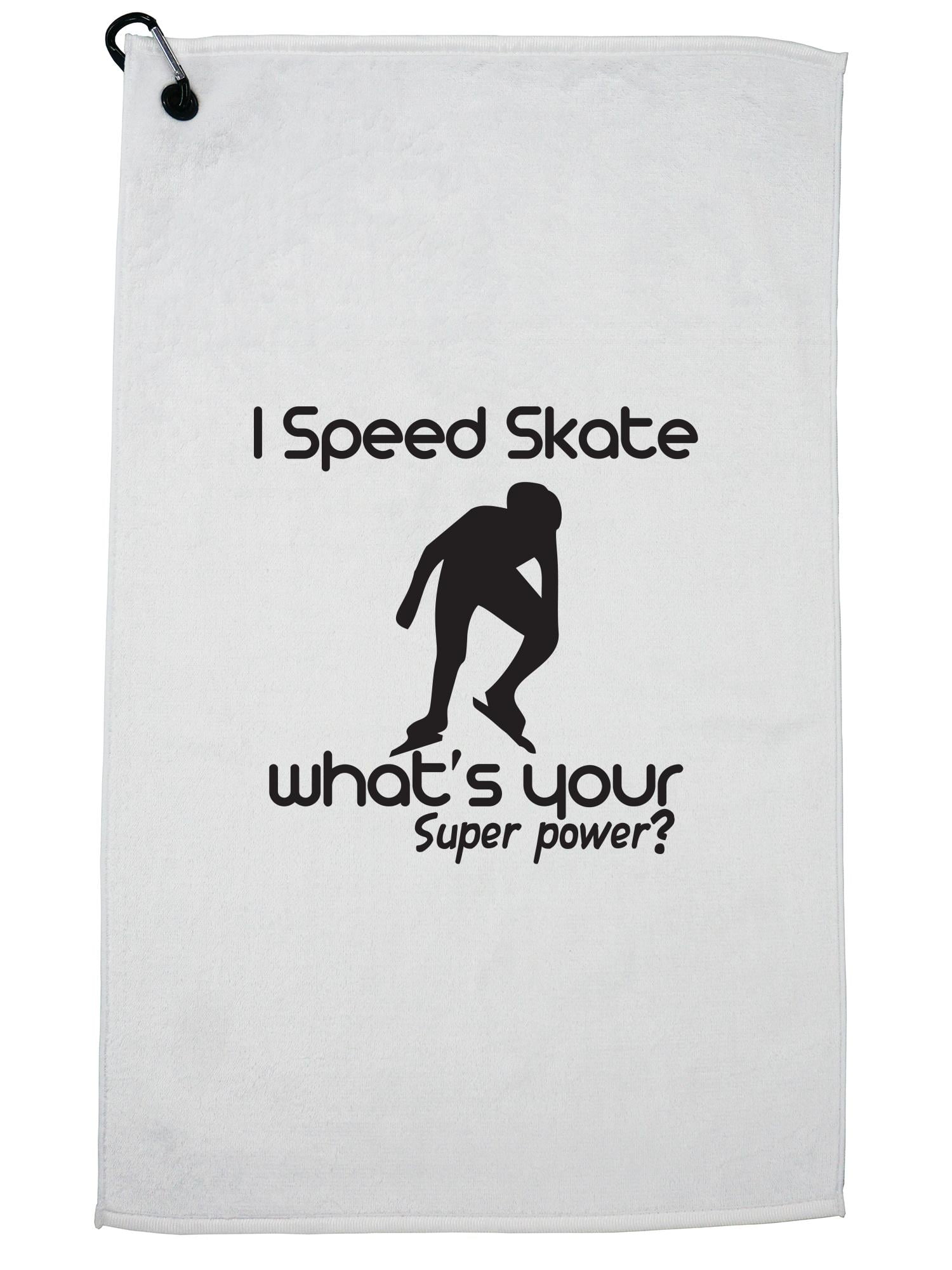 Classic I Speed Skate What's Your Super Power? Golf Towel with Carabiner Clip by Hollywood Thread