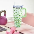 thumbnail image 2 of 40oz St Patricks Day Tumbler St Patricks Day Tumbler, Green White Shamrocks Lucky Irish Gifts for Women Men, Stainless Steel Double Walled Vacuum Cup, 2 of 5