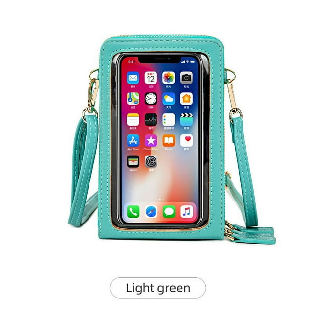 Women and Men Touch Screen Wristlets Purse, RFID Blocking Clutch Wallet Card Holder Cellphone Pocket Light Green