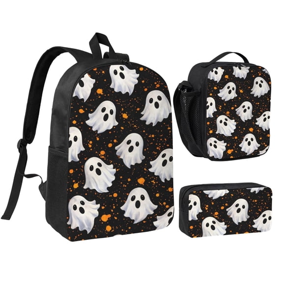 Halloween Ghost Backpack Set 3pc ,Backpack with Lunch Bag and Bag 17 Inch