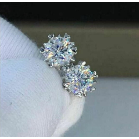 1Ct Lab Created Diamond Round Cut Fancy Stud Earrings 14K White Gold Plated