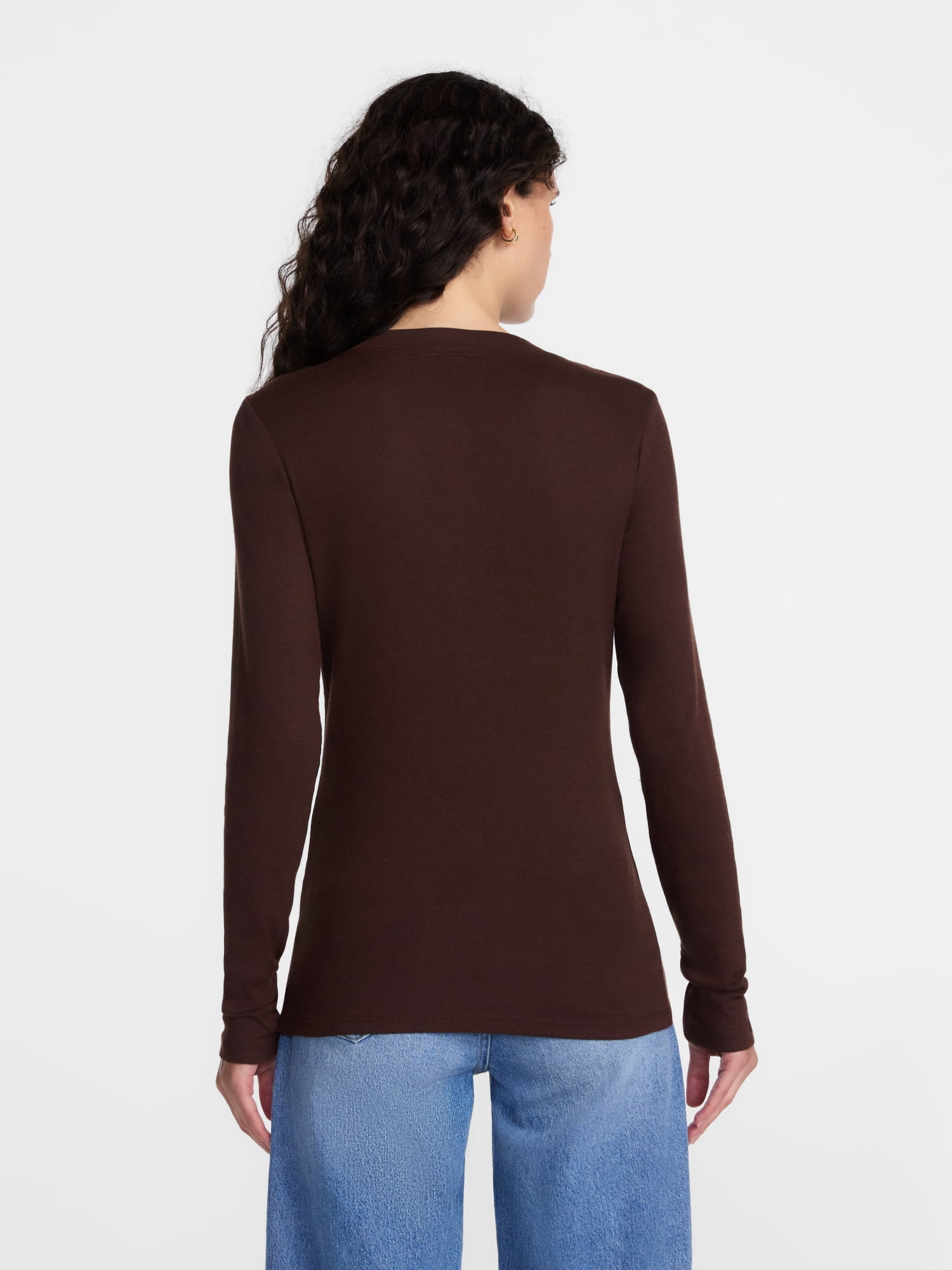 Scenario Women's and Women's Plus Rib Henley with Long Sleeves, Sizes XS-4X