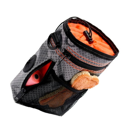 Masteelf Oxford Pet Food Bag Large Capacity Travel Food Storage Pouch Training Waist Shoulder Bag with Trash Bag Pocket for Outdoor Walking (Grey)
