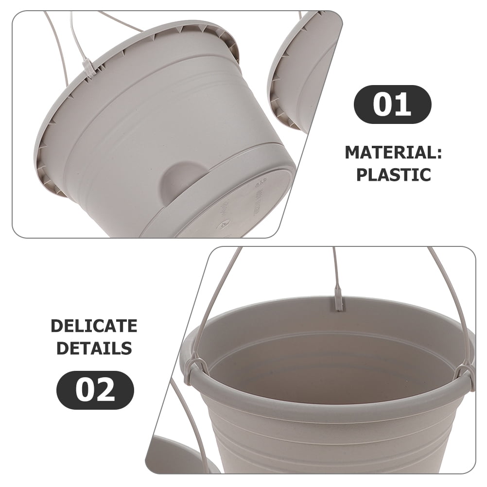 UNOMOR Hanging Planter Plastic 2Pcs Grey Flowerpot Pot Outdoor Plant Restaurant
