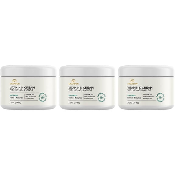 Swanson Vitamin K Cream with Menaquinone-7 - Eye Cream to Help Minimize the Appearance of Dark Circles Under the Eyes - Topical Cream to Help Nourish and Brighten the Skin - (2 Fl Oz) (3 Pack)