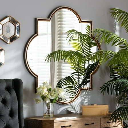 Baxton Studio Tiana Vintage Antique Bronze and Gold Finished Metal Quatrefoil Accent Wall Mirror