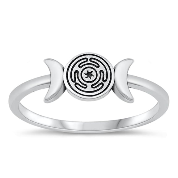 Classic Astrological Moon Ring .925 Sterling Silver Oxidized Band Jewelry Female Male Unisex Size 9