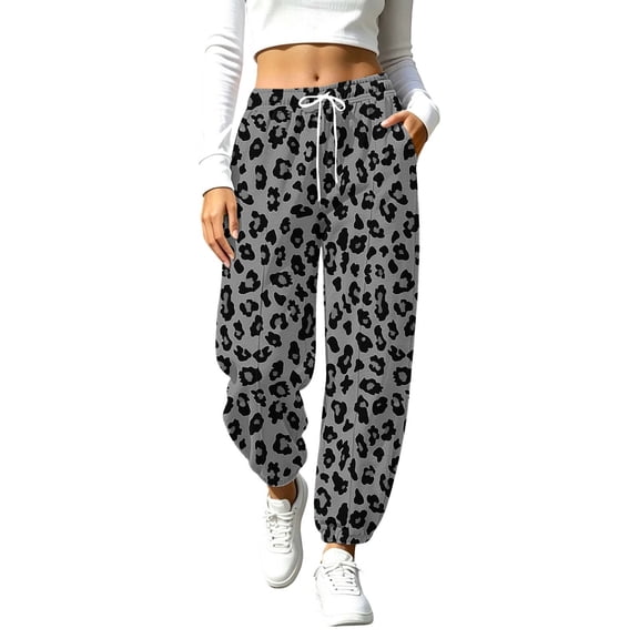 Nfurl Sweatpants for Women Trendy Graphic Prints Mid Rise Sweatpant with Pockets Drawstring Elastic Waist Casual Pants Gray,S