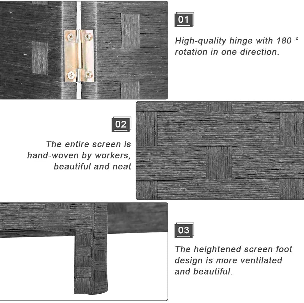 6 Panel  Room Dividers Folding Privacy Screen Partitions Room Dividers Wall Foldable Screen Portable Wood Mesh Woven Design Room Separator Screen for Home Office Bedroom Living Room, Black