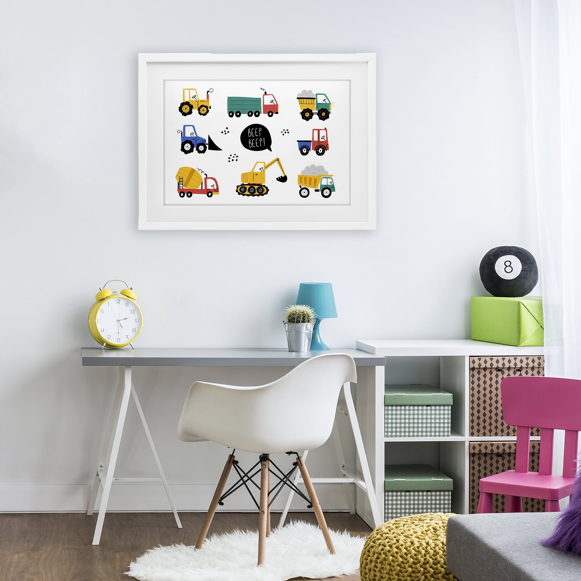 Stupell Industries Beep Construction Vehicles White Framed Print Under Glass, design by Creative Studio
