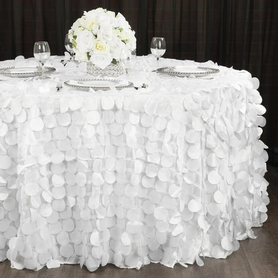 1 Pc, Petal Circle Taffeta 132" Round Tablecloth - White For Wedding Or Event Decor