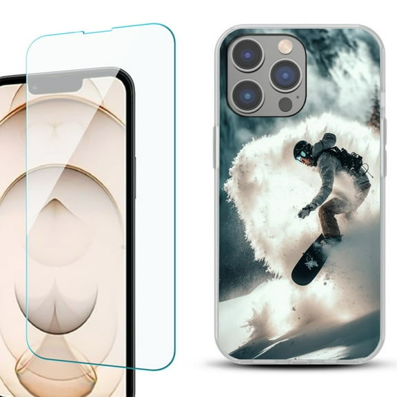 OneToughShield ® for iPhone 15 Pro Max Shockproof Fashion Phone Case, with Tempered Glass Screen Protector - Snowboarding