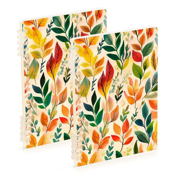 FORMRS 1-Subject Spiral Notebook 8" x 5" College Ruled 60 Refillable Sheet, 2 Pack, Orange Leaves