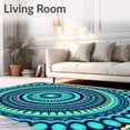 thumbnail image 2 of ODIKA 3'x5' Machine Washable Non-Slip Area Rug, Boho Artisan Crafted Decorative Flooring With Radial Motif High Traffic Rug with Pad, Blue, 585708, 2 of 8