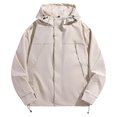 thumbnail image 2 of Maoxin Men Jacket Men's Casual Loose Fitting Long Sleeved Zippered Hooded Jacket Jacket Coats , Khaki , 2XL, 2 of 5