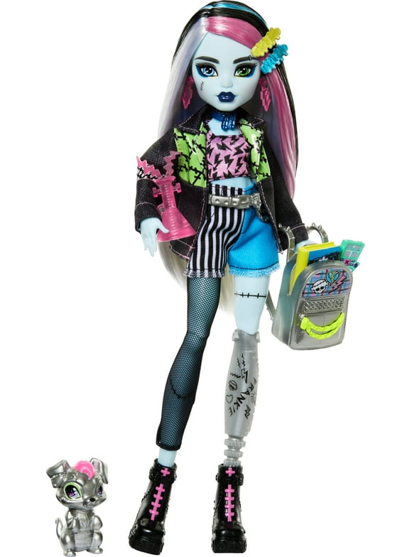 Monster High Frankie Stein Fashion Doll with Pet Dog Watzie and Accessories, Collectible Toy