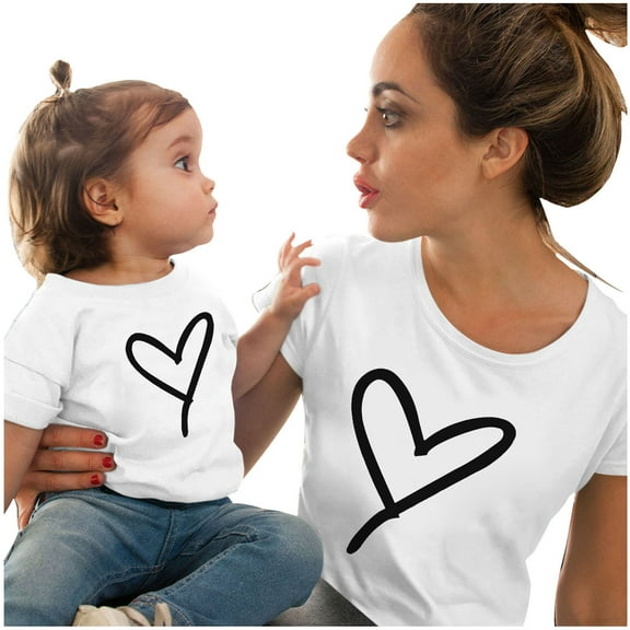 Odeerbi Mommy And Me Tops Matching Outfits Kids Boy Girls Clothes Love Print Short Sleeve T-shirts Tops Blouse