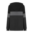 thumbnail image 4 of XPMWRP Women's Color Block Drawstring Hooded Sweatshirt Ribbed Brushed Trendy Loose Casual Knitted Winter Warm Long Sleeved Pullover with Pockets Black XXL, 4 of 5