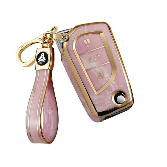 Fit for Toyota Flip Key Fob Cover Soft TPU Car Key Holder Full Protection Marble Pattern Key Skin Compatible with Toyota Camry RAV4 C-HR Yaris Avalon Corolla iM Highlander Sequoia Sienna Tacoma