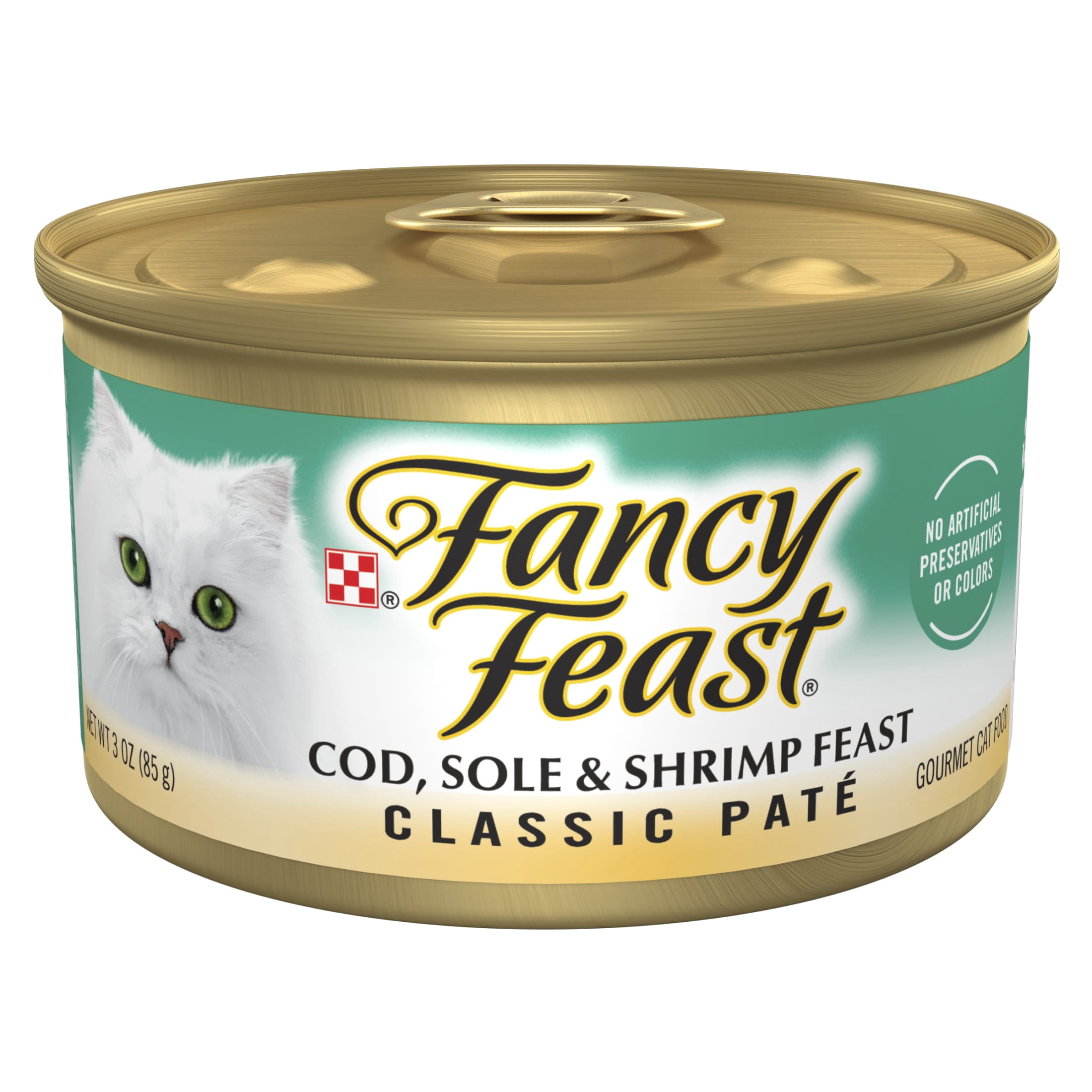 (12 pack) Purina Fancy Feast Cod, Sole and Shrimp Feast Classic Grain Free Wet Cat Food Pate, 3 oz.