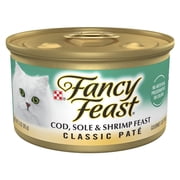 Purina Fancy Feast Cod, Sole and Shrimp Feast Classic Grain Free Wet Cat Food Pate, 3 oz.