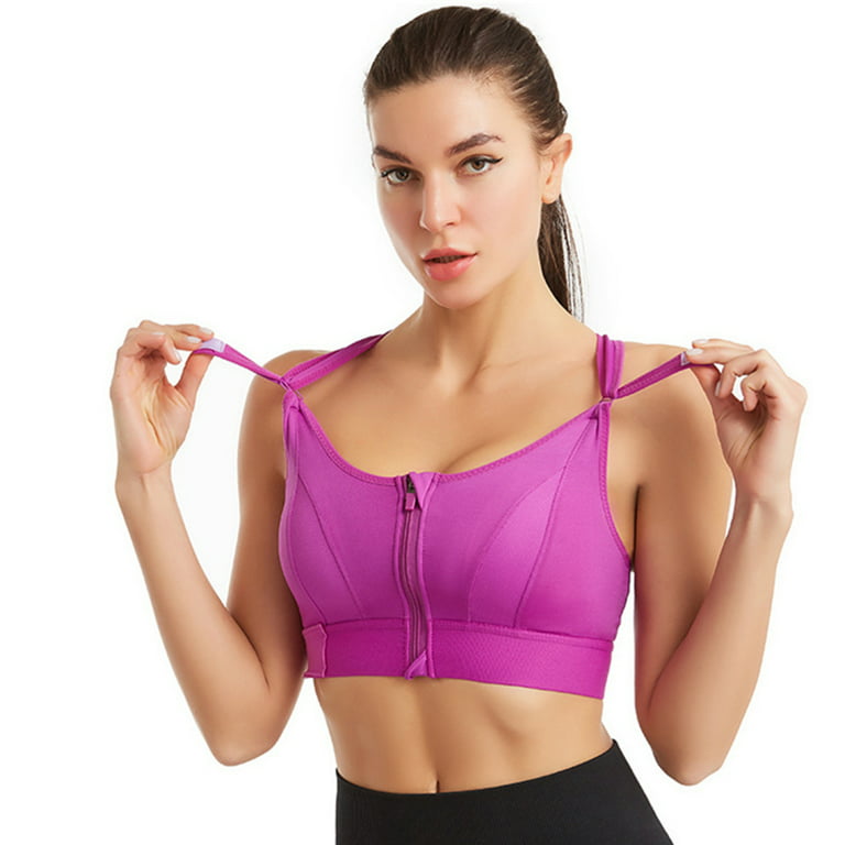 Adjustable With Front Zip Sports Bra Adjustable Shoulder Straps For Women  Ladies Girls 2XL Purple