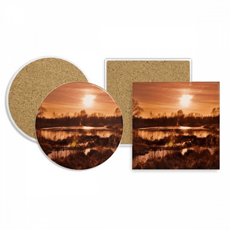 

Red Dark Forestry Science Nature Scenery Coaster Cup Mug Holder Absorbent Stone Cork Base Set