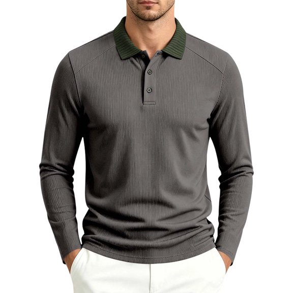 LIaqionyy Golf Shirts for Men Button Collared Long Sleeve Casual Tops Work Business Fashion T Shirt Fall Clothes