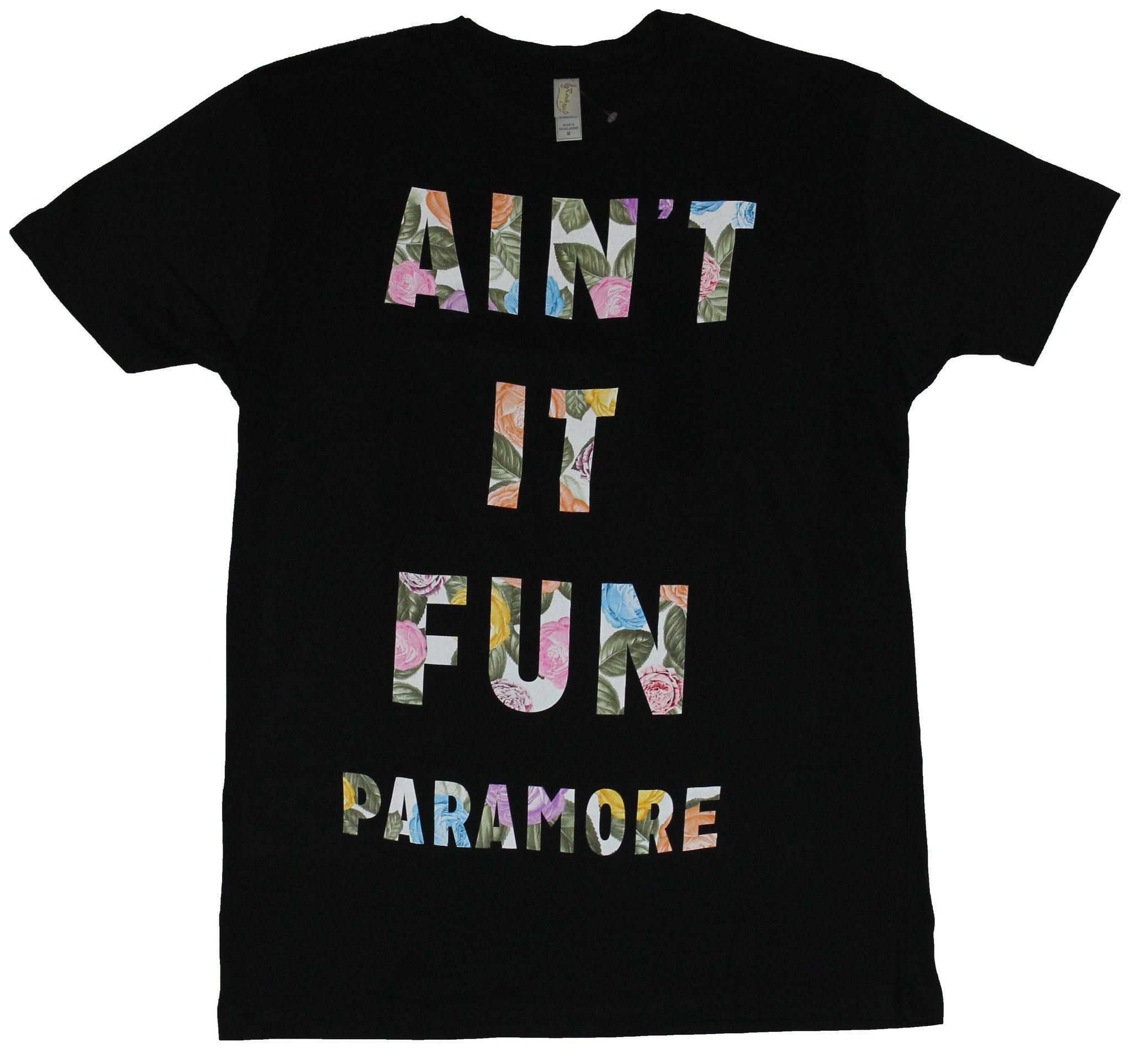 Paramore - Paramore Mens T-Shirt - Ain't It Fun Paramore Floral Word Design (Medium, Medium