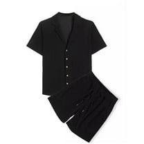 Stamzod Summer Short Sets for Men 2 Piece Short Sleeve Button Down Shirt and Shorts Set Casual Loose Oversized Beach Vacation Outfits for Men with Pocket Black B M