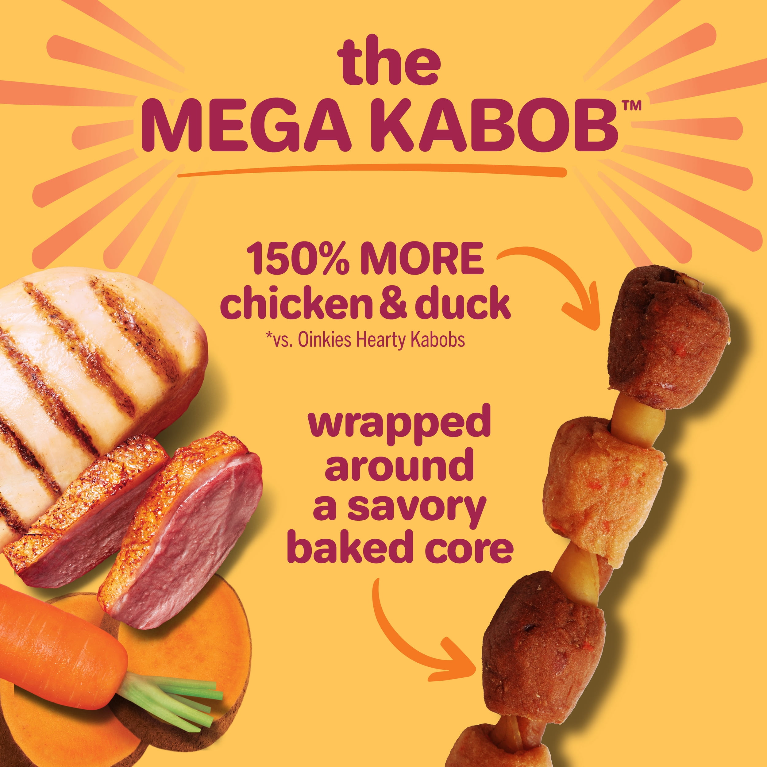 Hartz Oinkies MEGA Kabobs, Real Meaty Dog Chews with 100% Real Chicken, Duck, Carrot and Sweet Potato, 6.6 oz Bag, 8ct