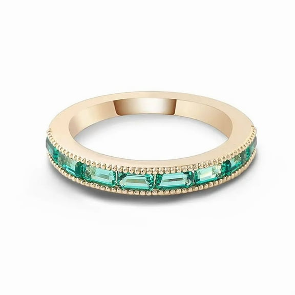 Baguette Cut Lab-Created Emerald Vintage Style Milgrain Wedding Band Ring in 925 Sterling Silver for Her