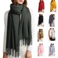 thumbnail image 4 of Autumn and Winter Unisex Pashmina Scarf, Shawl Wraps for Women, Solid Color Warm Tassel Scarf, Travel Blanket for Office Airplane and Restaurant, 4 of 4
