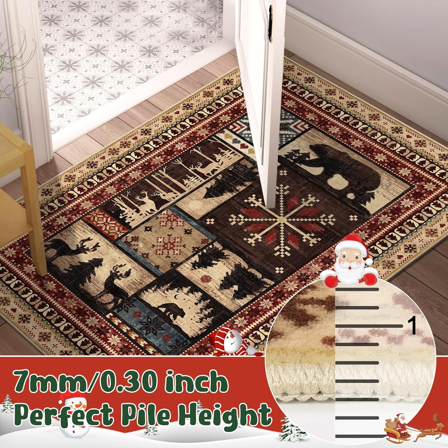 MJIAexp 8'x10' Area Rug Washable Living Room Rug,Vintage Western Buffalo Bear Decor Indoor Large Carpet Rugs, Non Slip Soft Low Pile Area Carpet for Living Room Bedroom Festive Decor