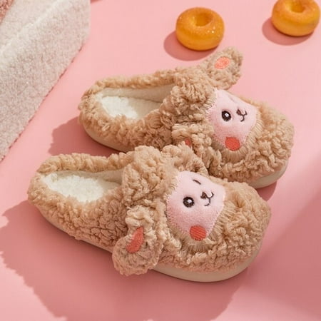 

CoCopeanut Household cartoon Plush Slippers Winter Women Fluffy Faux Fur Warm Soft-Soled Cotton Shoes Home Non-Slip Bedroom Flat Shoes