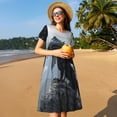 thumbnail image 4 of Fotbe Valley Gray Dragon Vestido Largo de Moda para Mujer, Vestido Tipo Camiseta con Manga Corta y Estilo Casual a Rayas y Bloques de Color, 4 of 6