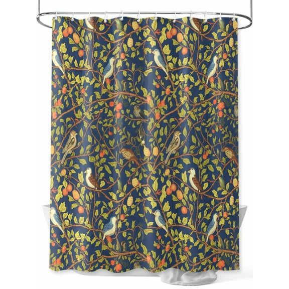 Fsddascl Botanical Birds Shower Curtain Set - 54" x 78" Washable Bathtub Curtain with 12 Hooks, Art Abstract Leaves Blue Waterproof Fabric Stall Shower Curtains for Bathroom/Bathtub Décor
