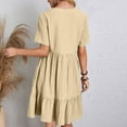 thumbnail image 5 of Womens V Neck Mini Dresses 2025 Summer Short Sleeve Casual A Line Flowy Pleated Ruffle Swing Shirt Dress, 5 of 8